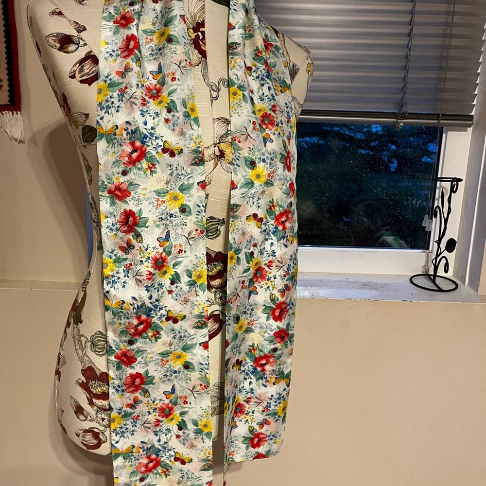 Floral Lightweight Scarf in White with Red & Yellow Flowers